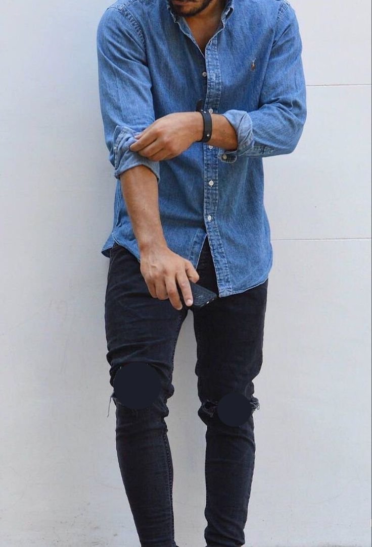 Мужской стиль джинсовая рубашка
