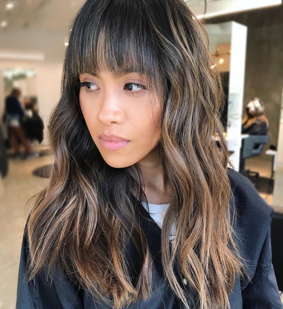 Окрашивание на темные волосы с челкой