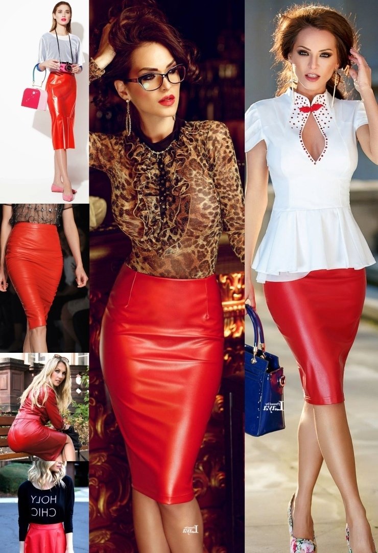 Образ с красной юбкой карандаш