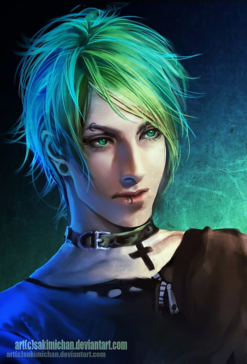 Парень с зелеными волосами арт