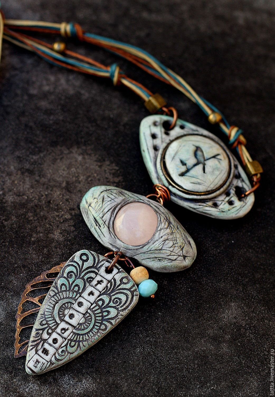 Бохо этно кулон полимерная глина