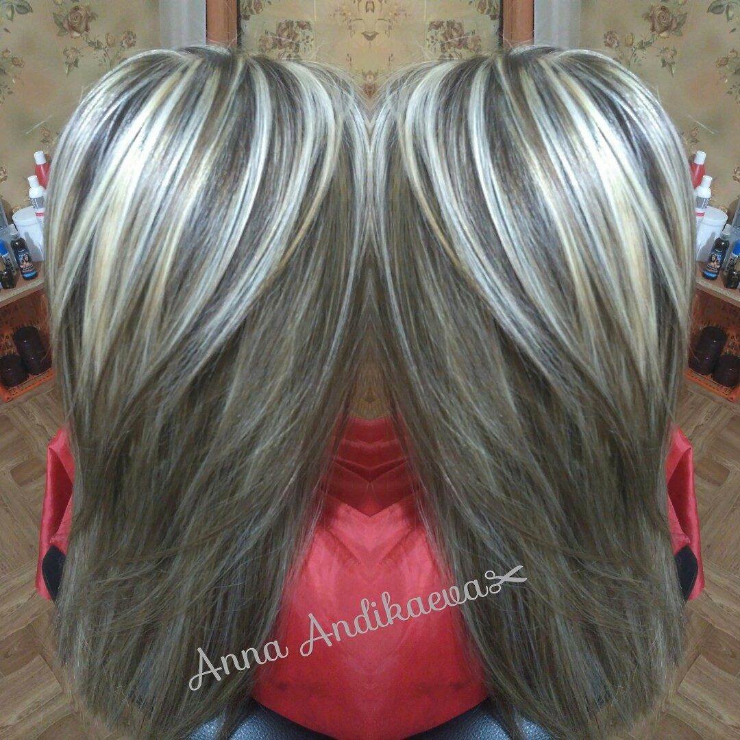 Крупное мелирование на макушке