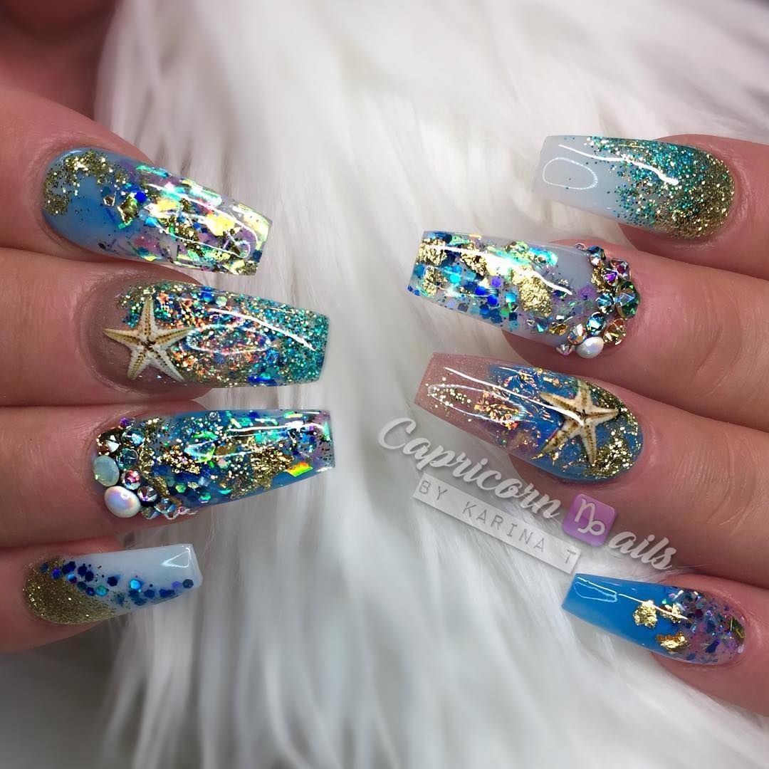 Аквариумный дизайн ногтей морской