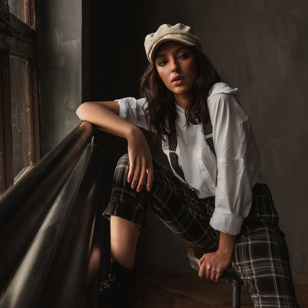 Девушка в Кепки и рубашке