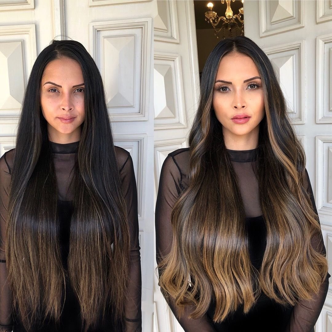 Омбре на черные волосы длинные прямые