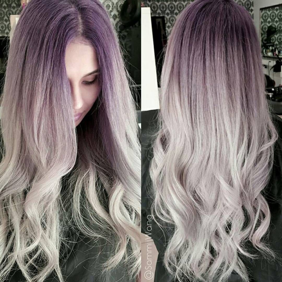 Пепельно с розовым окрашивание на длинных волосах