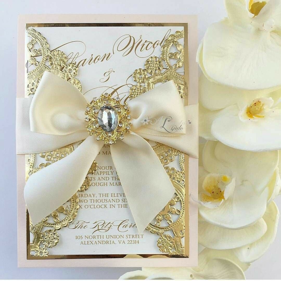 Пригласительные на свадьбу золотистые