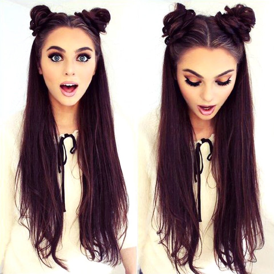 Причёска две гульки и распущенные волосы