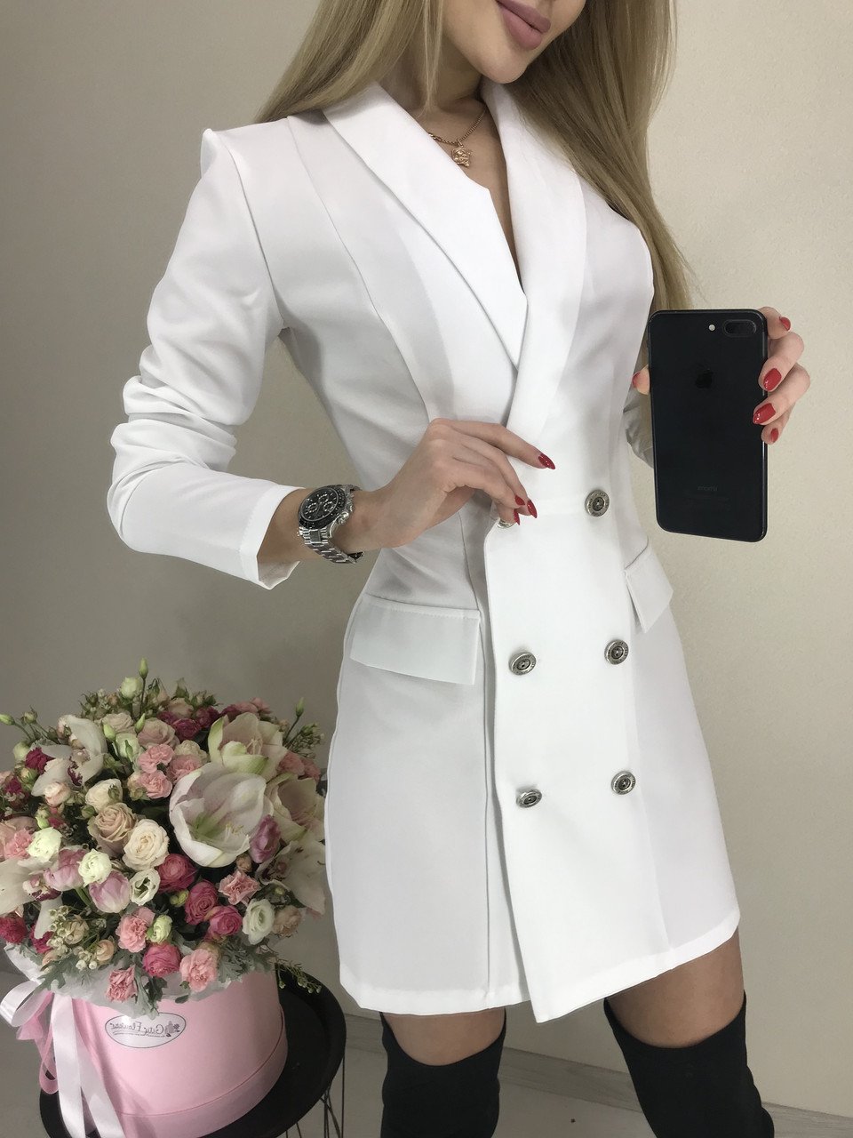 Платье жакет белое