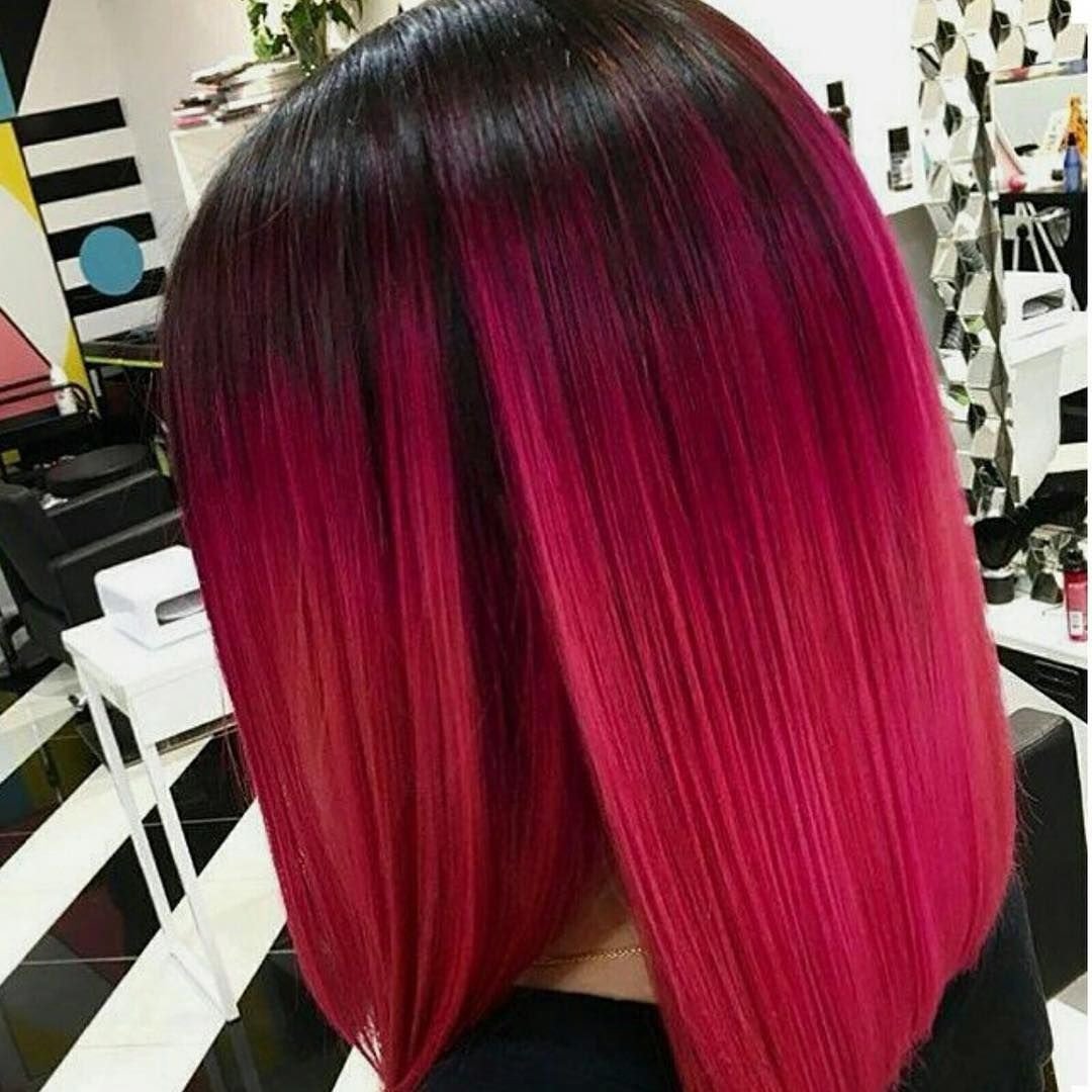 Красное омбре на темные короткие волосы