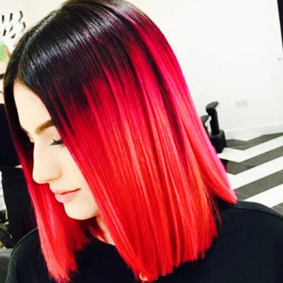 Красное омбре на темные волосы каре