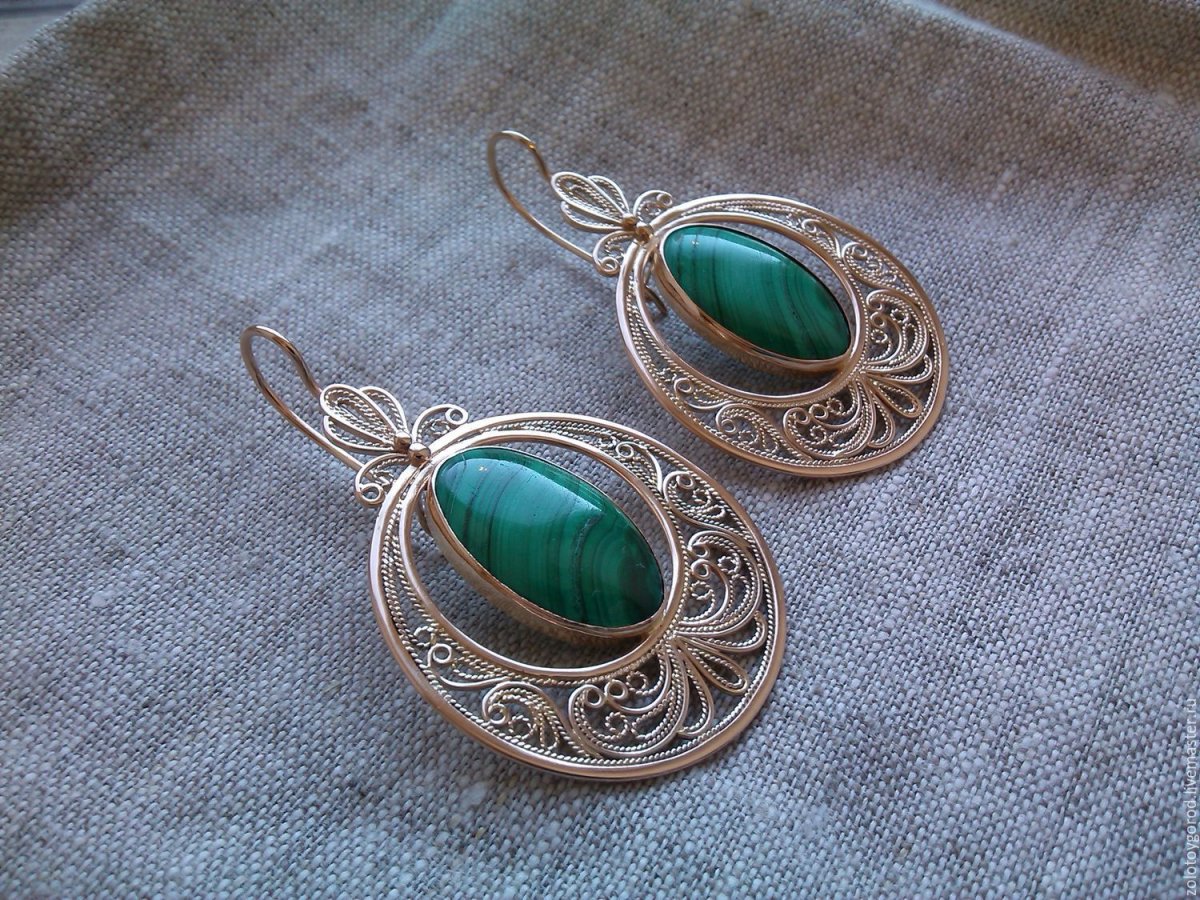 Серьги филигрань серебро с камнем