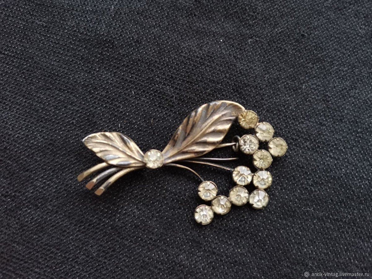 Винтажная серебряная брошь ветка