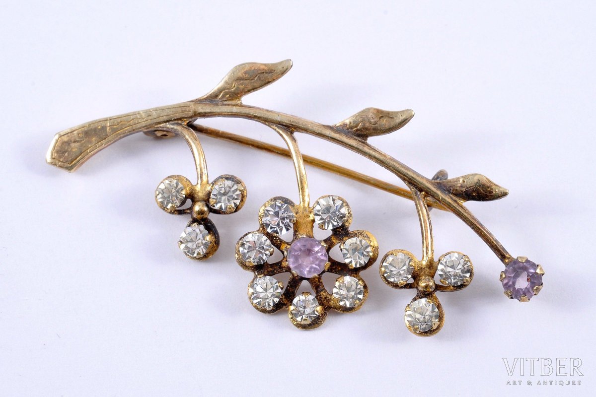 Брошь серебро 875 демантоиды