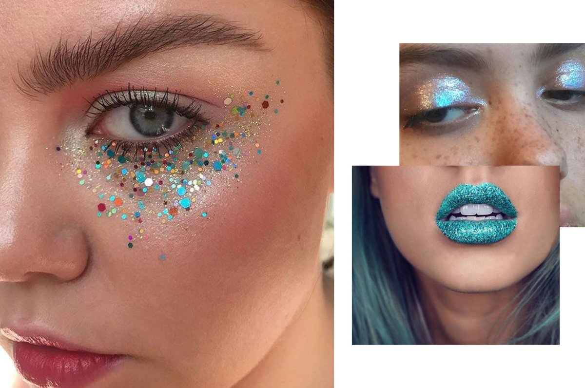 Макияж с глиттером на лице