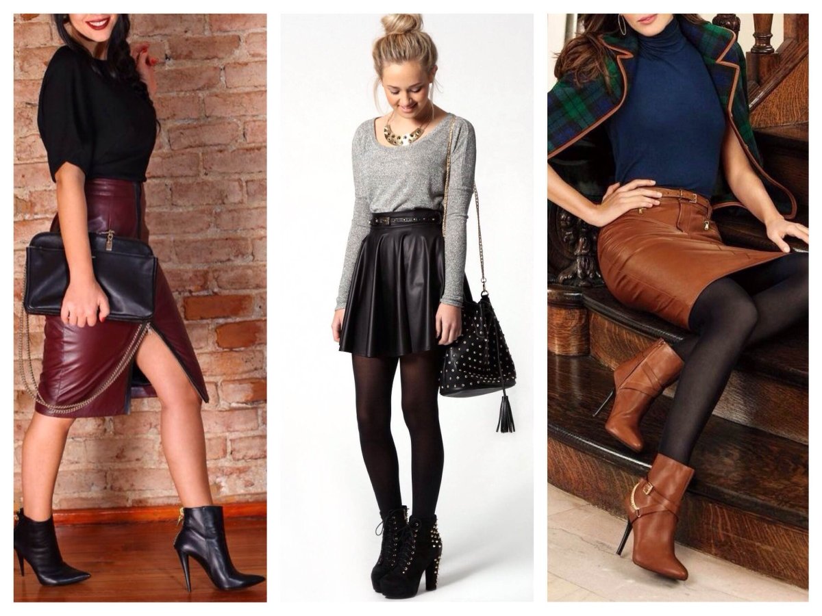 Кожаная юбка с ботильонами