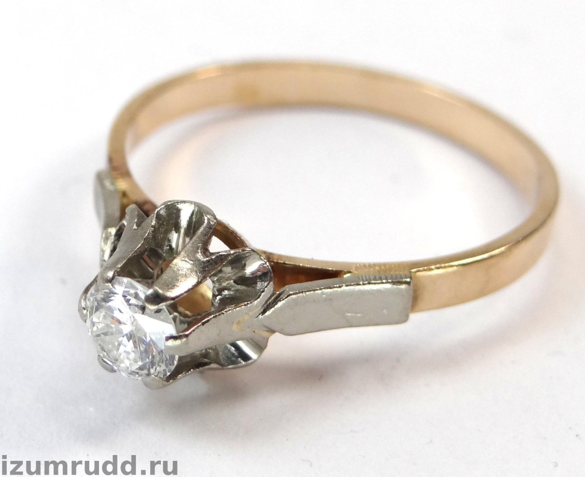 Золотое кольцо тюльпан с бриллиантом 583 пробы Ukraina