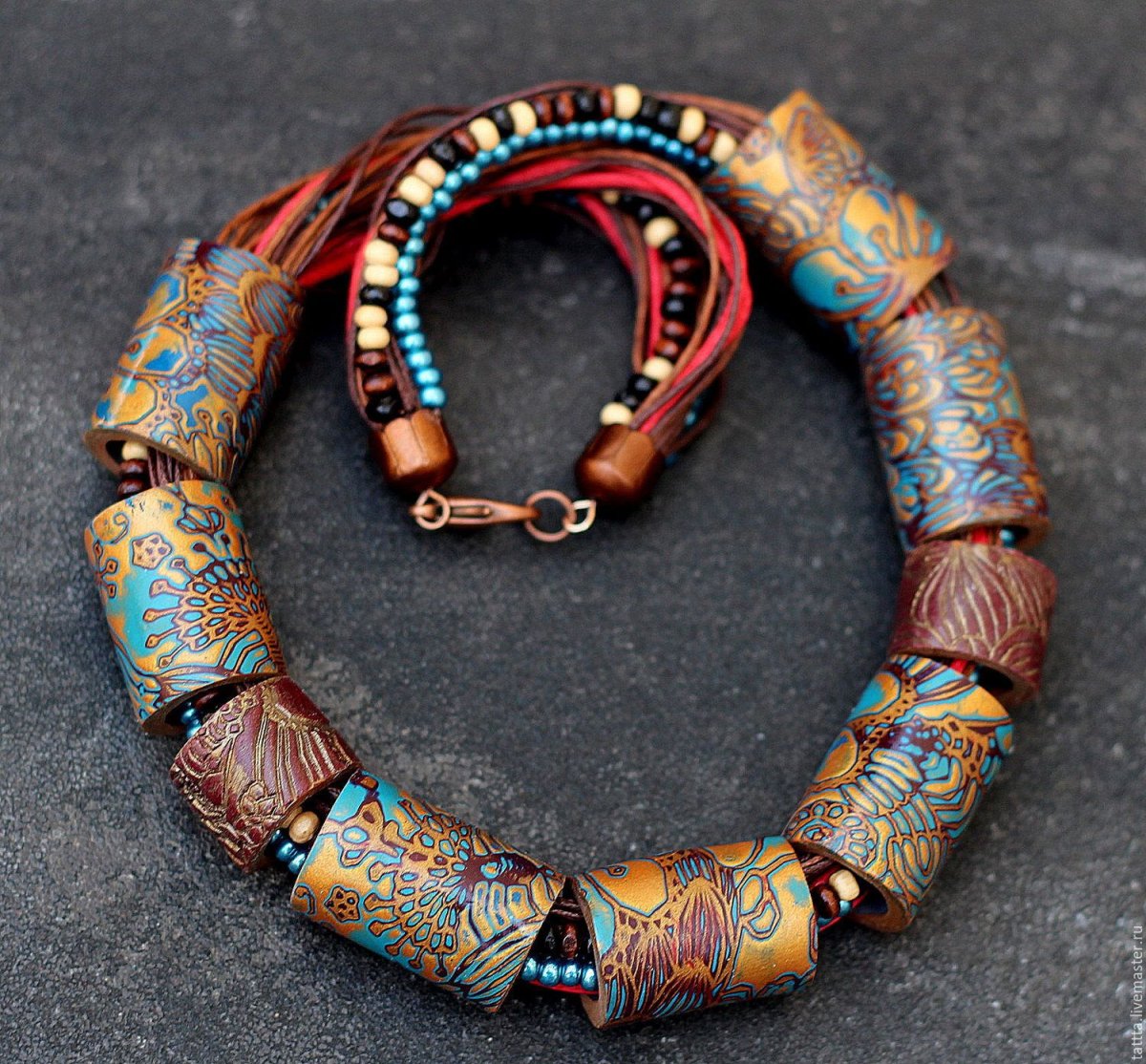 Колье из полимерной глины этно бохо