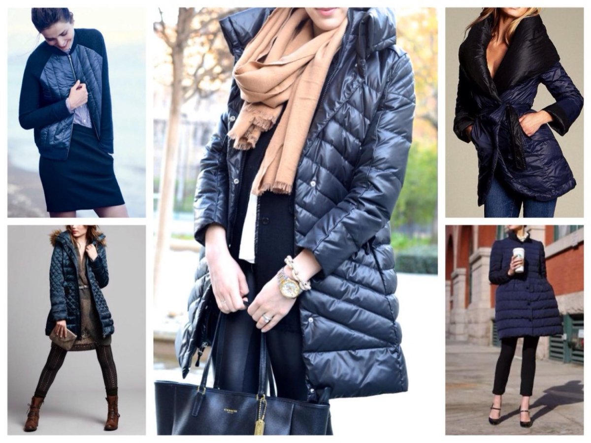 Сочетание синего пуховика