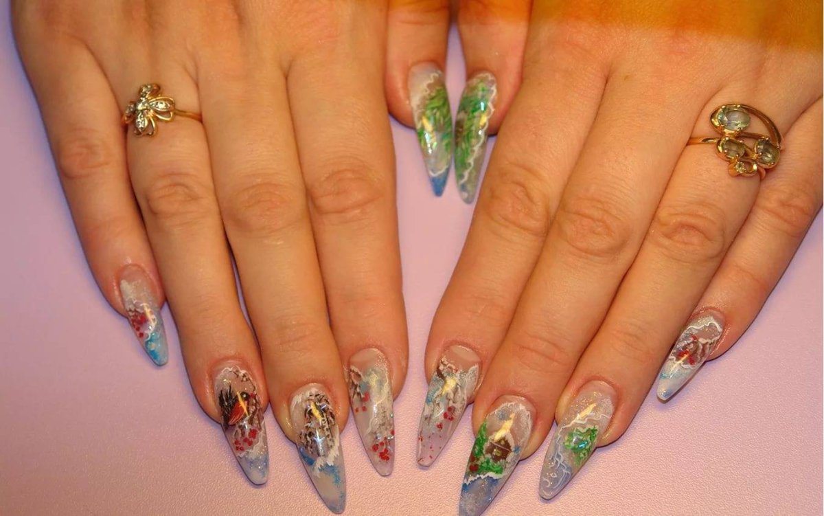 Новогодний дизайн ногтей аквариум