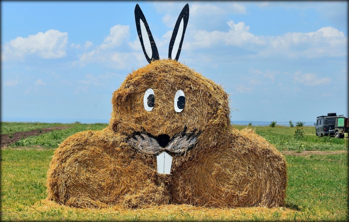 Фигуры из рулонов сена