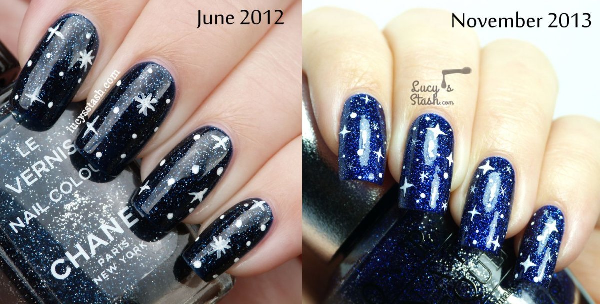 Синий маникюр со звездами